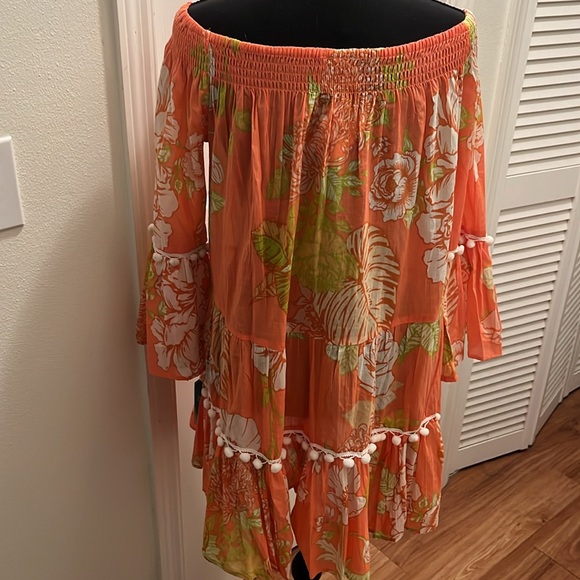 True Destinations Resort Wear Cover Up Dress Floral Pom Pom - Picture 3 of 6